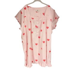 Printfresh 2X Pink Heart Print Nightgown Organic Cotton Short Sleeve